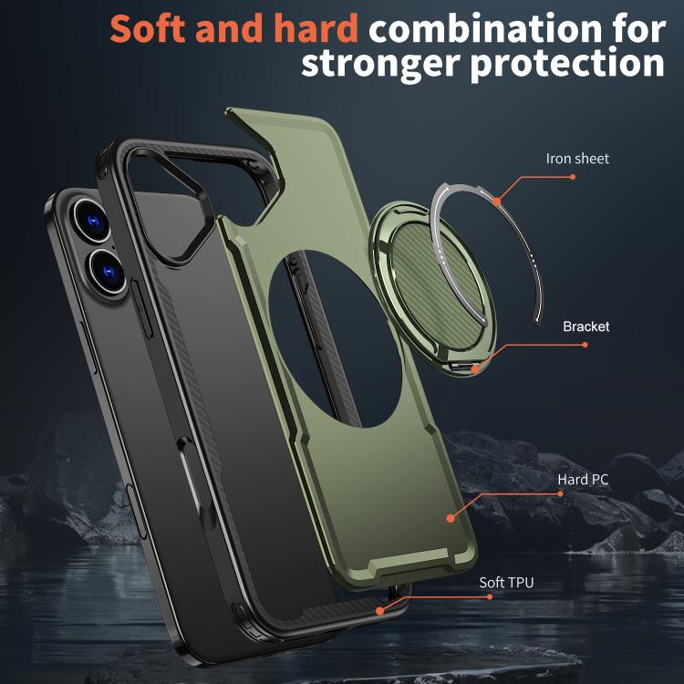For iPhone 16 kalebol Metal 360 Degree Rotation Holder MagSafe Phone Case(Green)