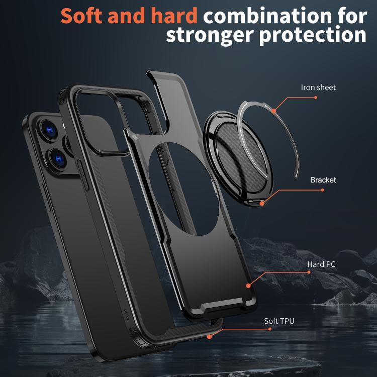 For iPhone 15 Pro kalebol Metal 360 Degree Rotation Holder MagSafe Phone Case(Black)
