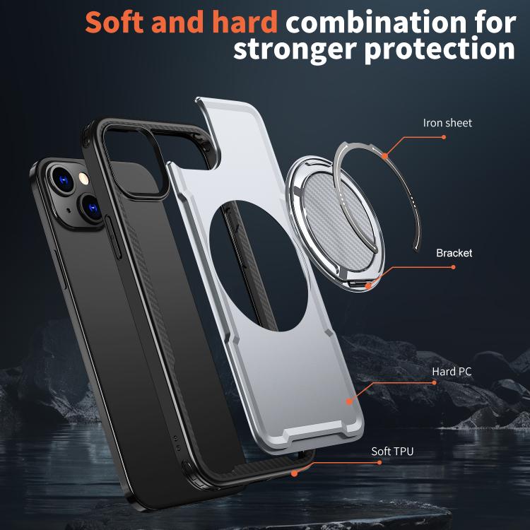 For iPhone 15 Plus kalebol Metal 360 Degree Rotation Holder MagSafe Phone Case(Grey)