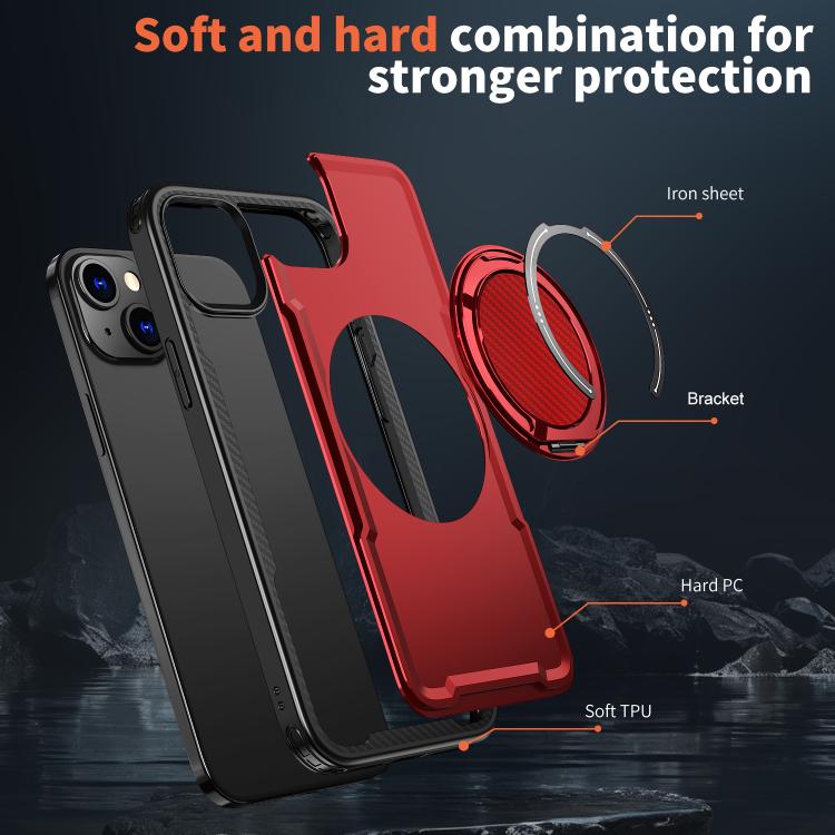 For iPhone 15 kalebol Metal 360 Degree Rotation Holder MagSafe Phone Case(Red)
