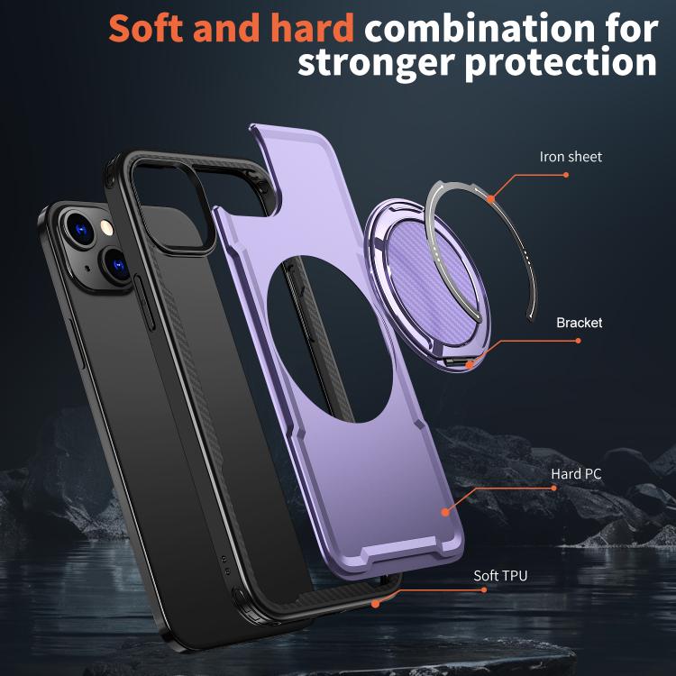 For iPhone 14 kalebol Metal 360 Degree Rotation Holder MagSafe Phone Case(Purple)