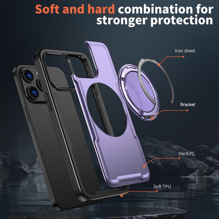 For iPhone 13 Pro kalebol Metal 360 Degree Rotation Holder MagSafe Phone Case(Purple)