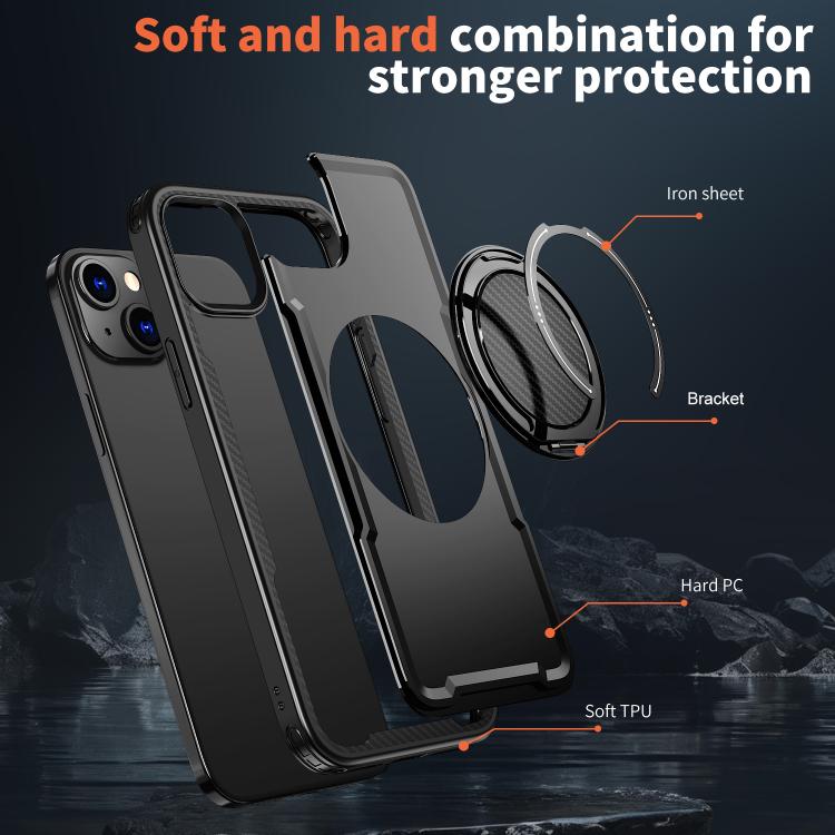 For iPhone 13 kalebol Metal 360 Degree Rotation Holder MagSafe Phone Case(Black)