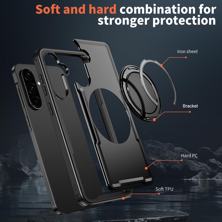 For Samsung Galaxy A17 5G kalebol Metal 360 Degree Rotation Holder MagSafe Phone Case(Black)