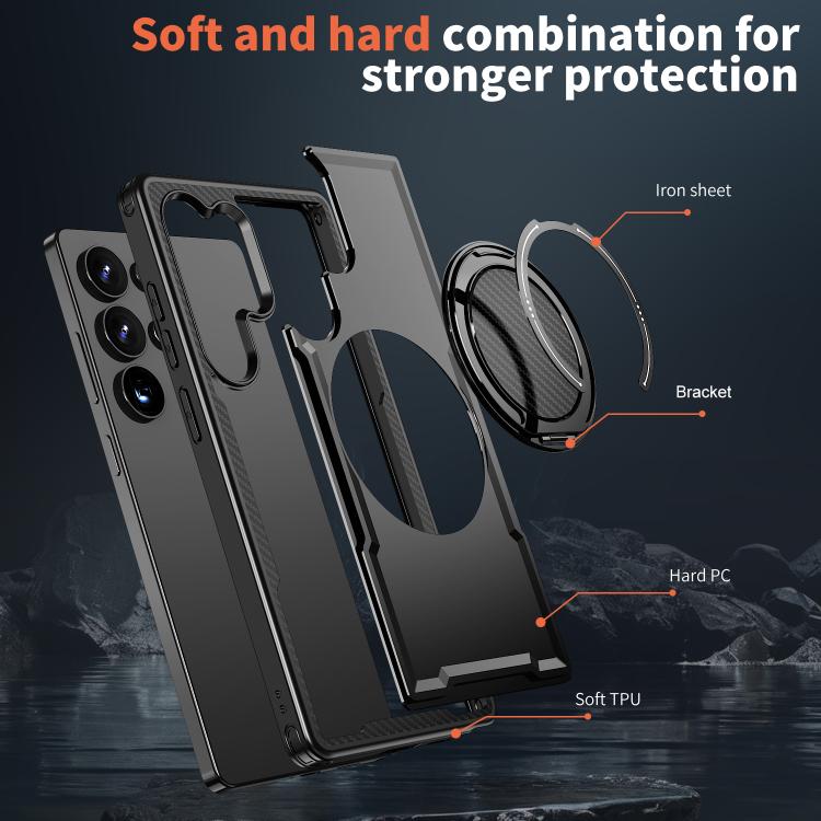 For Samsung Galaxy S25 Ultra 5G kalebol Metal 360 Degree Rotation Holder MagSafe Phone Case(Black)