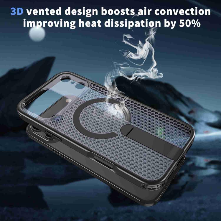 For iPhone 17 Pro Max kalebol Honeycomb Cooling MagSafe Holder Phone Case(Black)