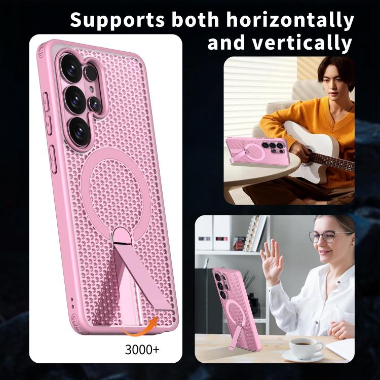 For Galaxy S26 Ultra 5G kalebol Honeycomb Cooling MagSafe Holder Phone Case(Pink)