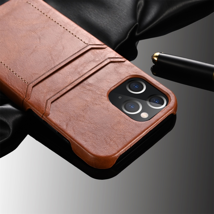 For iPhone 12 / 12 Pro Calf Texture PU + PC Protective Case with Card Slots(Brown) For iPhone 12 / 12 Pro Calf Texture PU + PC Protective Case with Card Slots(Brown)