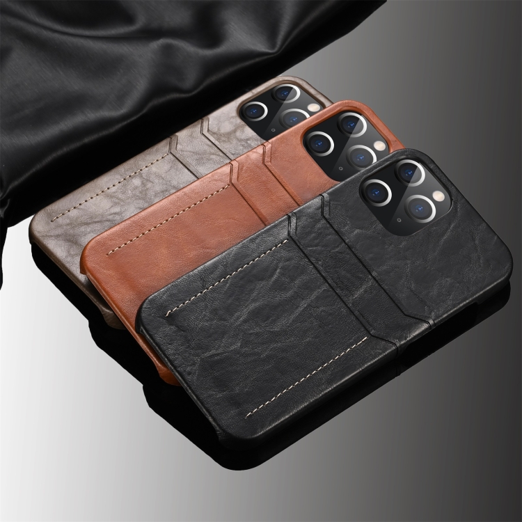 For iPhone 12 / 12 Pro Calf Texture PU + PC Protective Case with Card Slots(Brown) For iPhone 12 / 12 Pro Calf Texture PU + PC Protective Case with Card Slots(Brown)