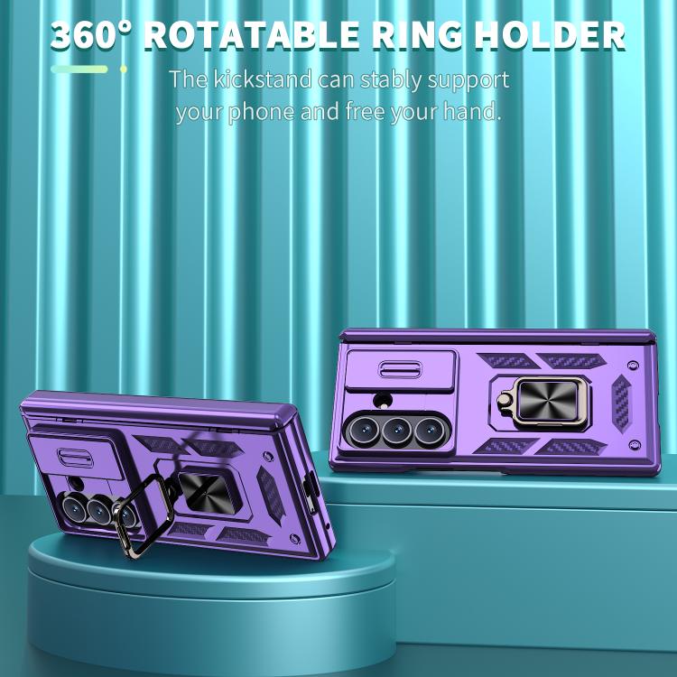 For Galaxy Z Fold7 5G Kalebol Sliding Window Hinge Phone Case with Ring Stand(Purple)