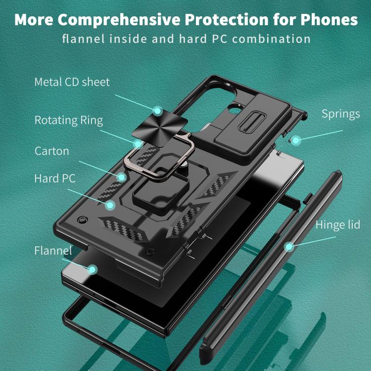 For Galaxy Z Fold8 Ultra 5G Kalebol Sliding Window Hinge Phone Case with Ring Stand(Black)