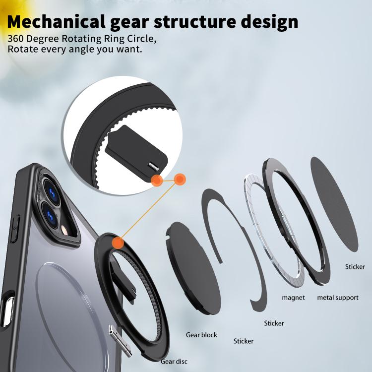For iPhone 16 Plus Kalebol 360-degree Rotating MagSafe Magnetic Holder Phone Case(Black)