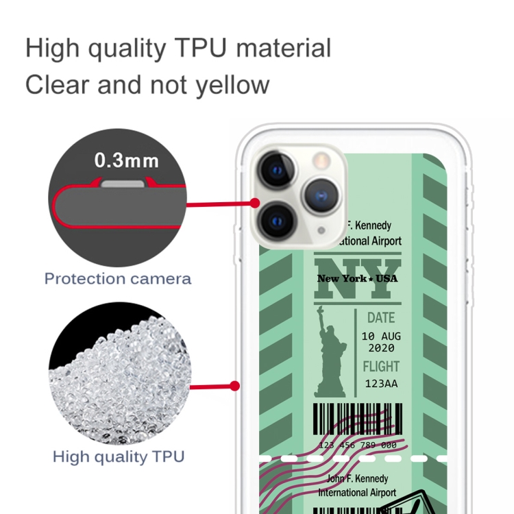 For iPhone 11 Pro Boarding Pass Series TPU Phone Protective Case(Green New York) For iPhone 11 Pro Boarding Pass Series TPU Phone Protective Case(Green New York)