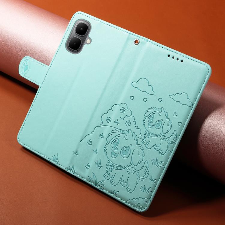 For Infinix Smart 10 4G / Tecno Pop 10 Embossed Heart Dog RFID Blocking Wallet Leather Phone Case(Green)