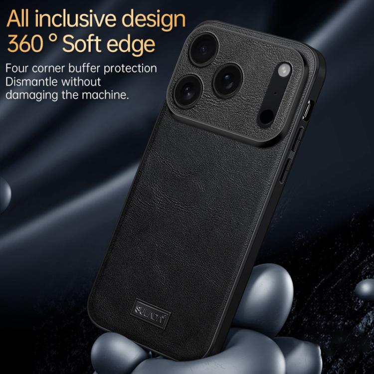 For iPhone 17 Pro Max SULADA Shockproof TPU Hybrid Handmade Leather Phone Case(Blue) - B4