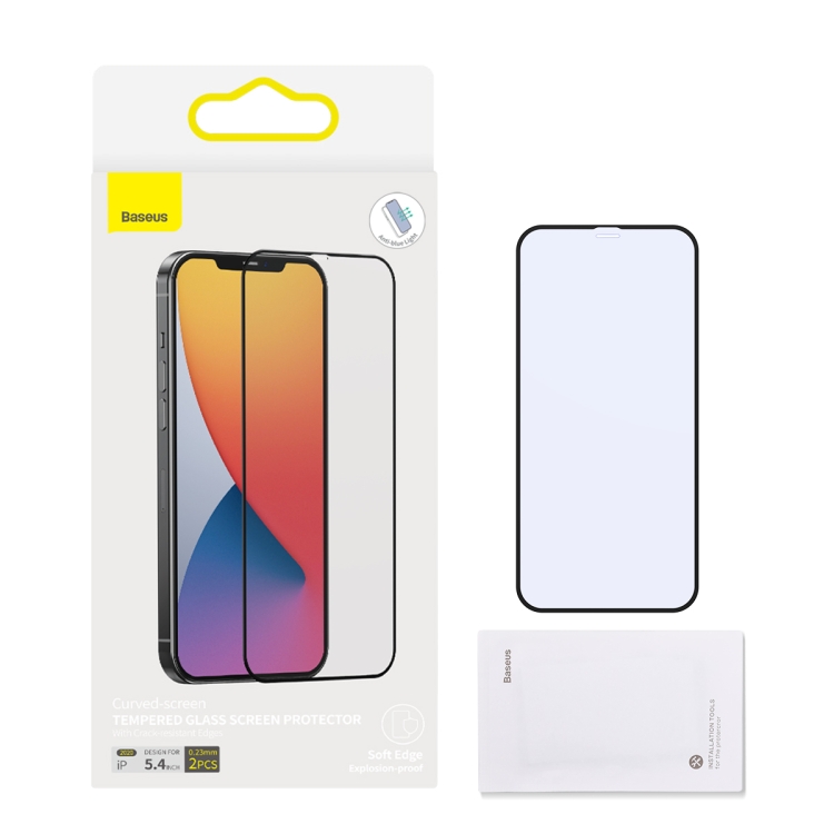 For iPhone 12 mini Baseus 0.23mm Non-broken Edge Full-screen Curved Anti-blue Light Tempered Film For iPhone 12 mini Baseus 0.23mm Non-broken Edge Full-screen Curved Anti-blue Light Tempered Film