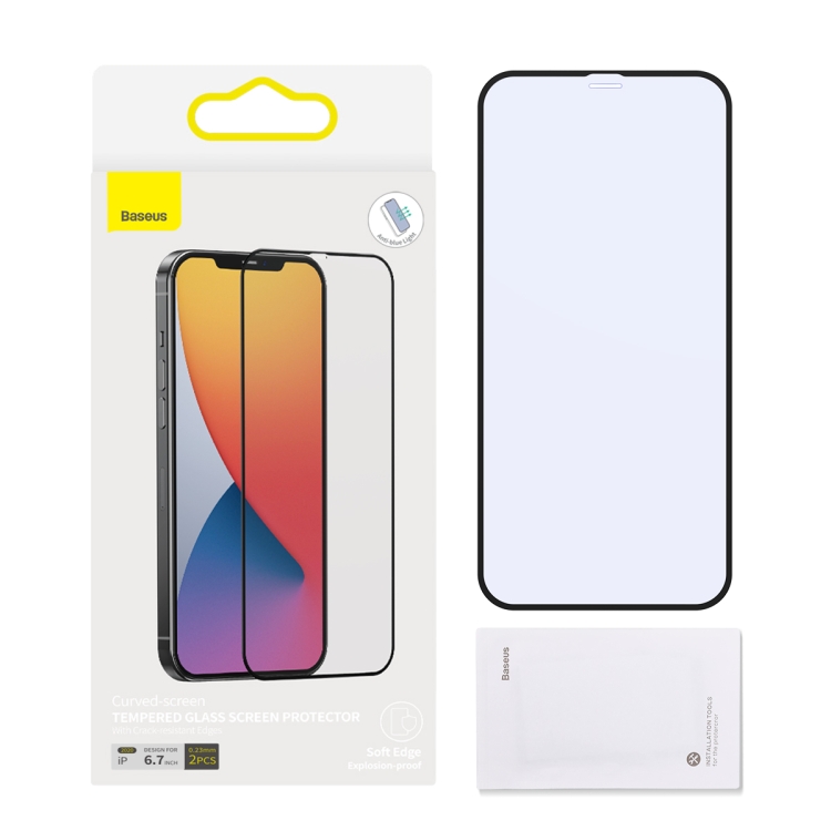 For iPhone 12 Pro Max Baseus 0.23mm Non-broken Edge Full-screen Curved Anti-blue Light Tempered Film For iPhone 12 Pro Max Baseus 0.23mm Non-broken Edge Full-screen Curved Anti-blue Light Tempered Film