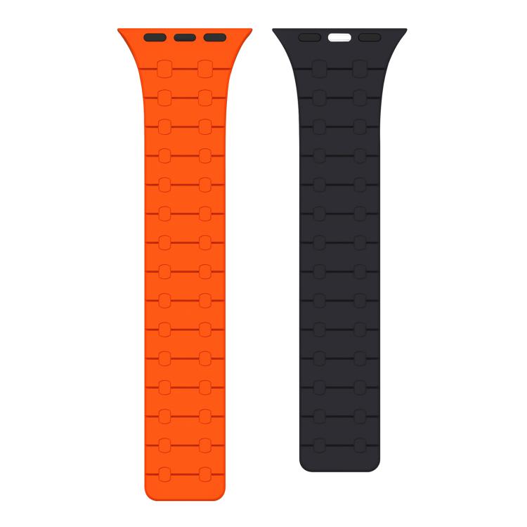 For Apple Watch 42 / 44 / 45 / 46 / 49mm xDfind Contrasting Colors Magnetic Silicone Watch Band(Orange + Midnight)