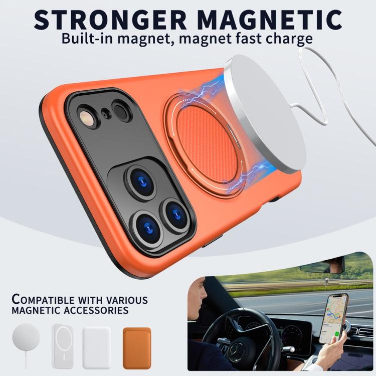 For iPhone 17 Pro Max Metal Rotation Holder MagSafe TPU Hybrid PC Phone Case(Orange) - 1