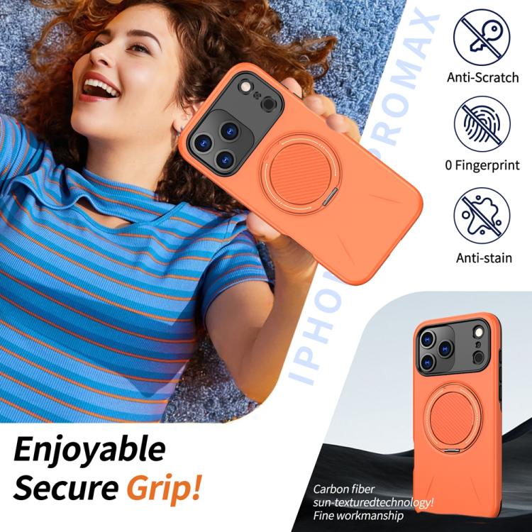 For iPhone 17 Pro Max Metal Rotation Holder MagSafe TPU Hybrid PC Phone Case(Orange) - 2