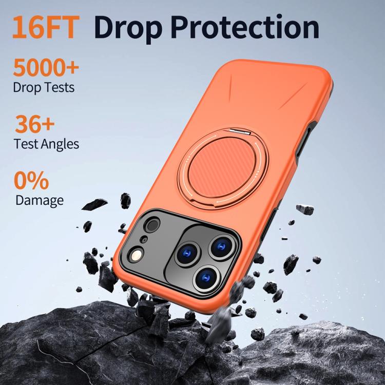 For iPhone 17 Pro Max Metal Rotation Holder MagSafe TPU Hybrid PC Phone Case(Orange) - 3
