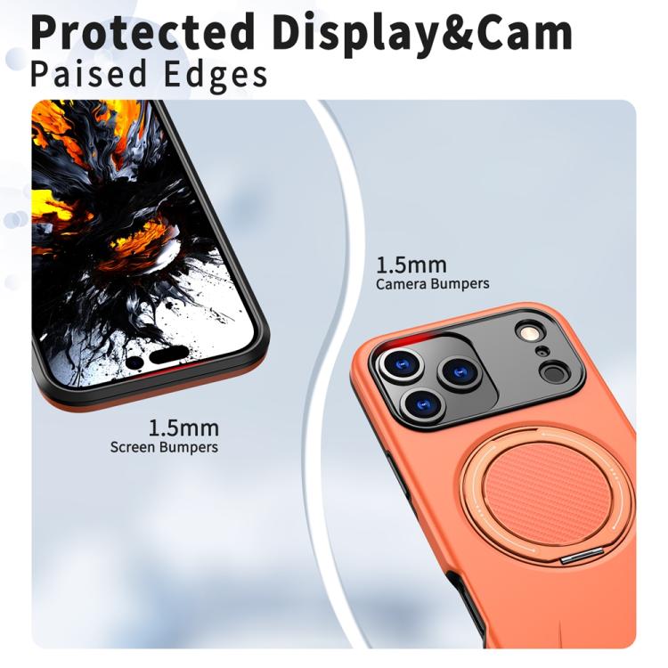 For iPhone 17 Pro Max Metal Rotation Holder MagSafe TPU Hybrid PC Phone Case(Orange) - 4