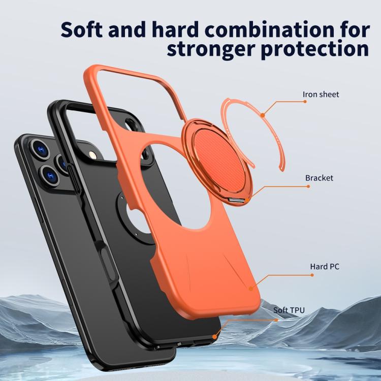 For iPhone 17 Pro Max Metal Rotation Holder MagSafe TPU Hybrid PC Phone Case(Orange) - 5