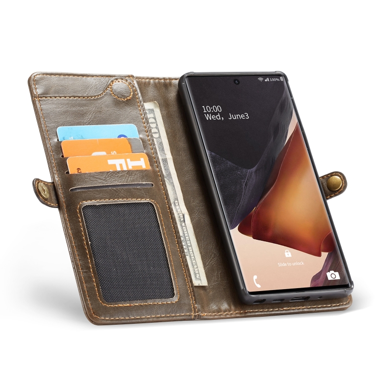 For Samsung Galaxy Note20 CaseMe Separable Crazy Horse Texture Magnetic Flip Leather Wallet Case with Zipper & Card Slot & Photo Frame & Lanyard(Coffee) For Samsung Galaxy Note20 CaseMe Separable Crazy Horse Texture Magnetic Flip Leather Wallet Case with Zipper & Card Slot & Photo Frame & Lanyard(Coffee)