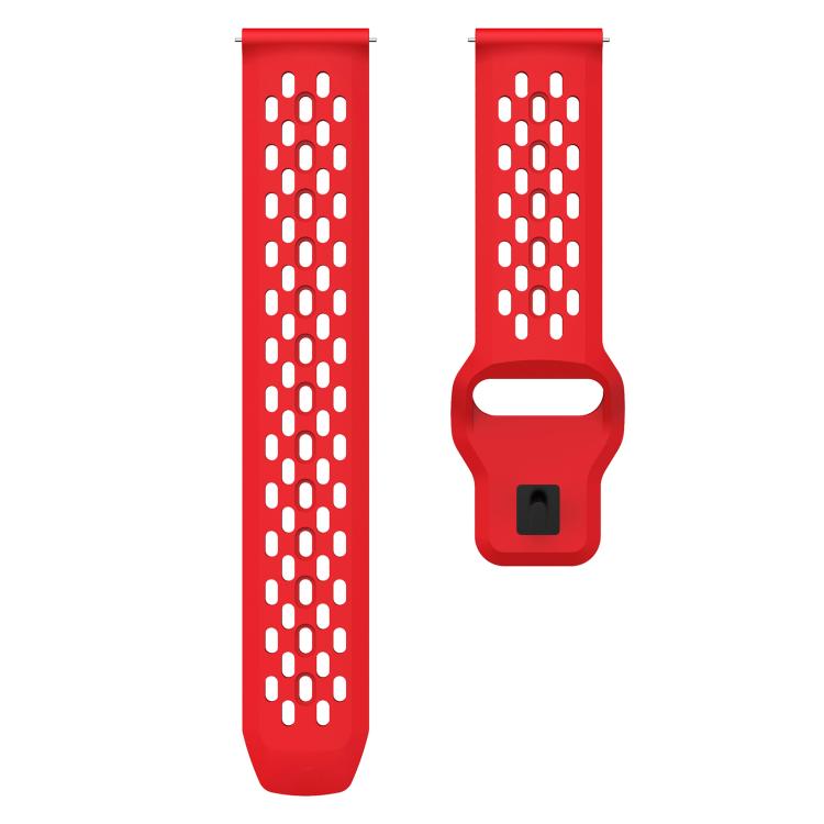 22mm xDfind Flat Head Breathable Hole Black Buckle Silicone Watch Band(Red)