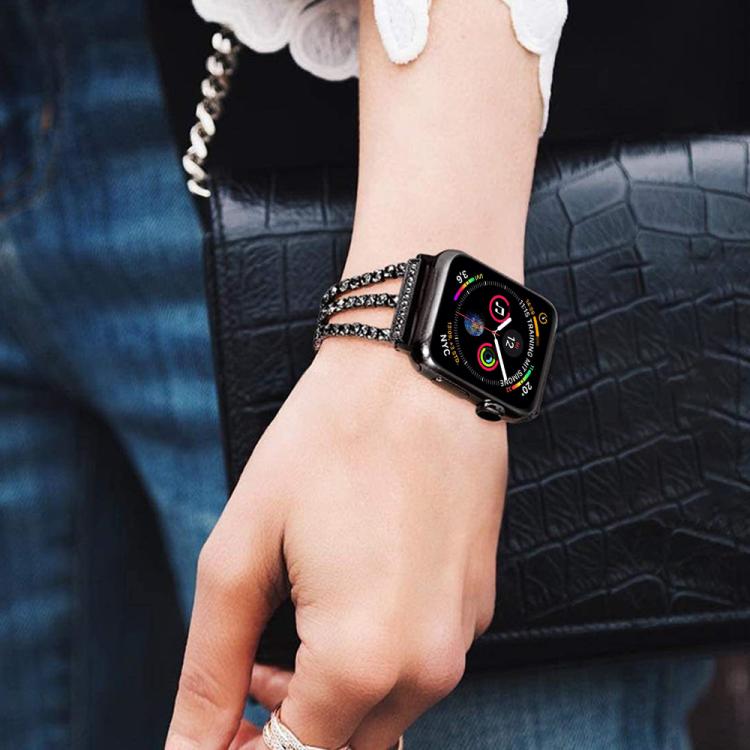 For Apple Watch 42 / 44 / 45 / 46 / 49mm xDfind Three Diamond Metal Watch Band(Black)