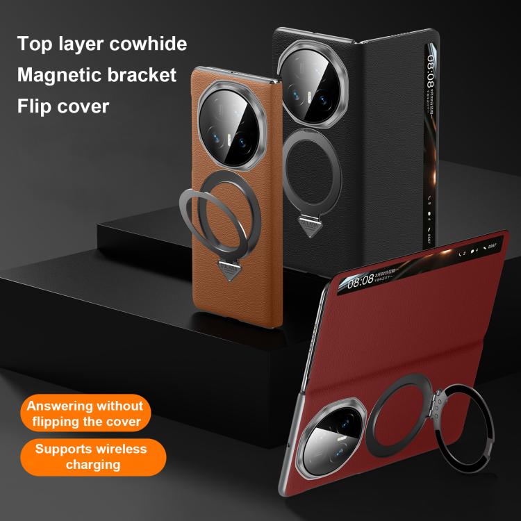 For Honor Magic V5 SULADA Smart View Window MagSafe Magnetic Holder Leather Phone Case(Black) - 1
