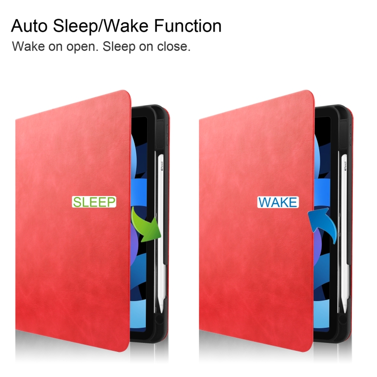 For iPad Air 4 10.9 (2020) Cowhide Texture TPU Tablet Horizontal Flip Leather Case with Holder & Sleep / Wake-Up Function & Pen Slot(Red) For iPad Air 4 10.9 (2020) Cowhide Texture TPU Tablet Horizontal Flip Leather Case with Holder & Sleep / Wake-Up Function & Pen Slot(Red)