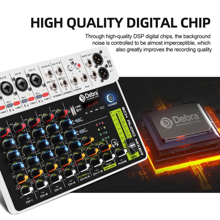 Mixer Plug DEBRA V8 8-Channels Audio Mixer Live Recording Reverb(US Plug)