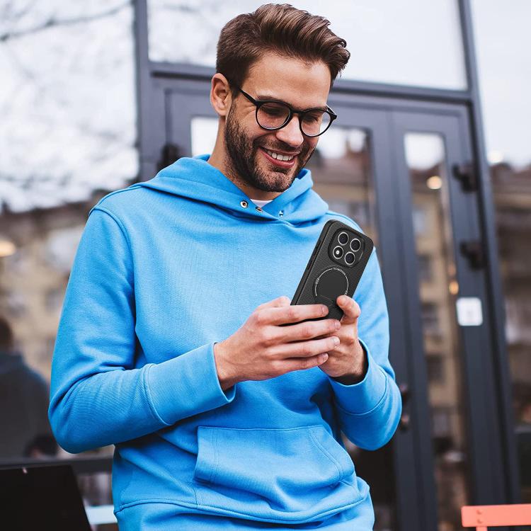 For Redmi Note 14 Pro 5G / 14 Pro+ Carbon Fiber Texture MagSafe Phone Case with Holder(Blue)