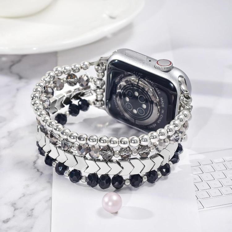 For Apple Watch 42 / 44 / 45 / 46 / 49mm xDfind Arrow Crystal Beaded Metal Watch Band(Black Grey)