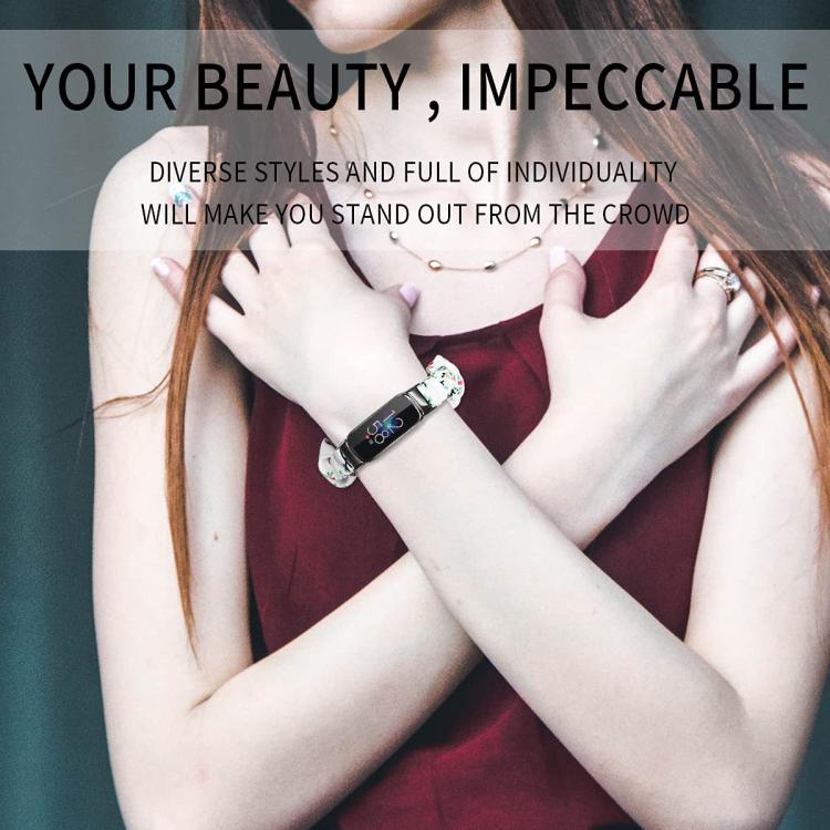 xDfind Polyester Elastic Wreath Watch Band For Fitbit Luxe, Size:S(White Background Red Flowers)