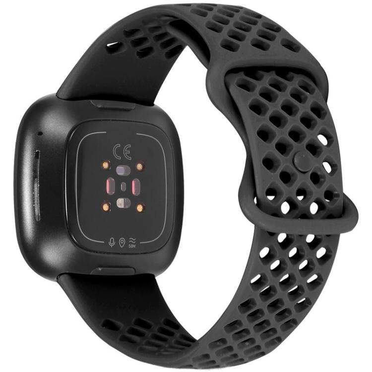 xDfind Breathable Holes Solid Color Silicone Watch Band For Fitbit Versa 3 / Sense, Size:S(Black)
