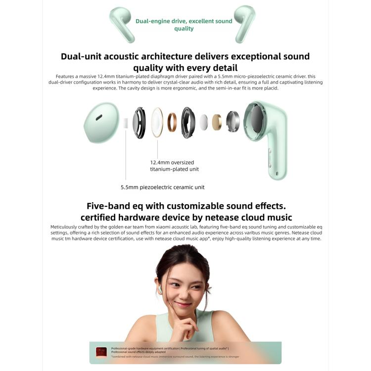 Original Xiaomi REDMI Buds 7S Semi-in-Ear Active Noise Cancelling Bluetooth Earphone(Black) - B2