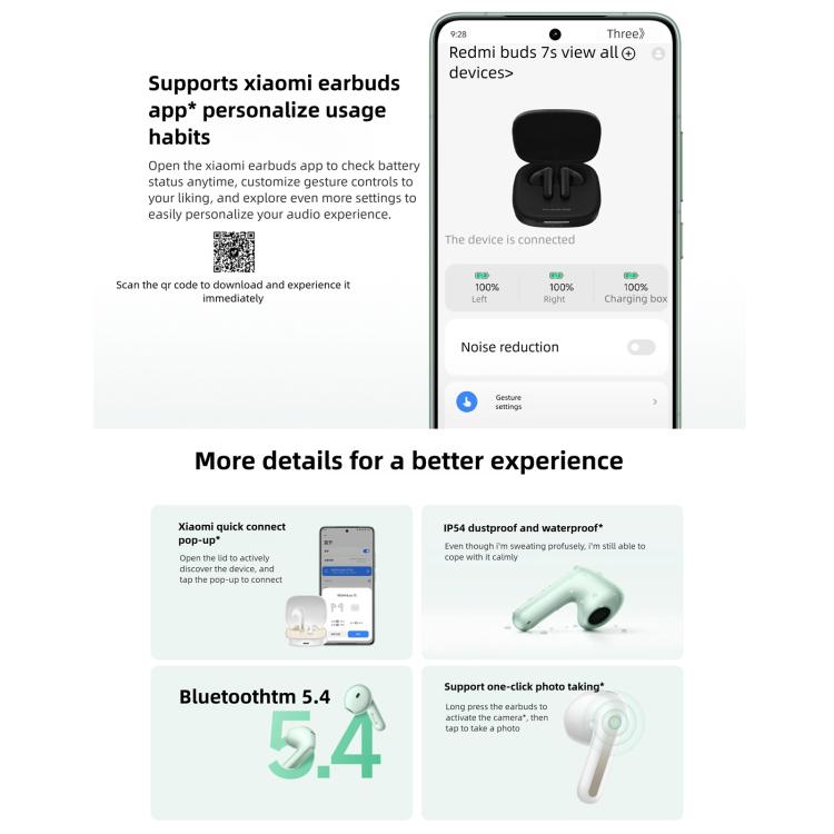 Original Xiaomi REDMI Buds 7S Semi-in-Ear Active Noise Cancelling Bluetooth Earphone(Black) - B9