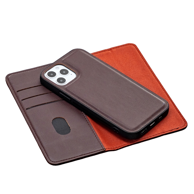 For iPhone 12 / 12 Pro 2 in 1 Detachable Magnetic Horizontal Flip Genuine Leather Case with Holder & Card Slots & Wallet(Dark Brown) For iPhone 12 / 12 Pro 2 in 1 Detachable Magnetic Horizontal Flip Genuine Leather Case with Holder & Card Slots & Wallet(Dark Brown)