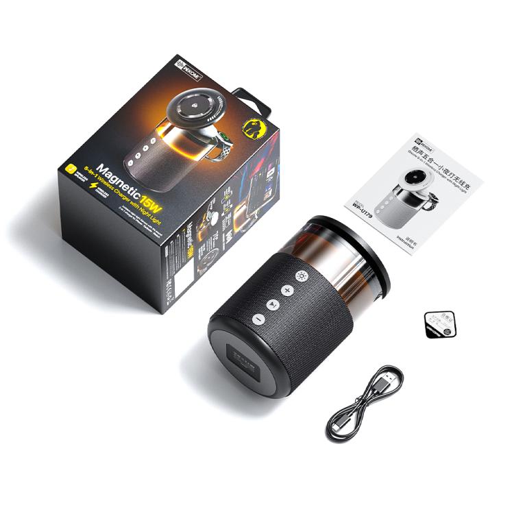 WK WP-U179 Qisone 5 in 1 15W Wireless Charging Bluetooth Speaker with Night Light(Black) - 3