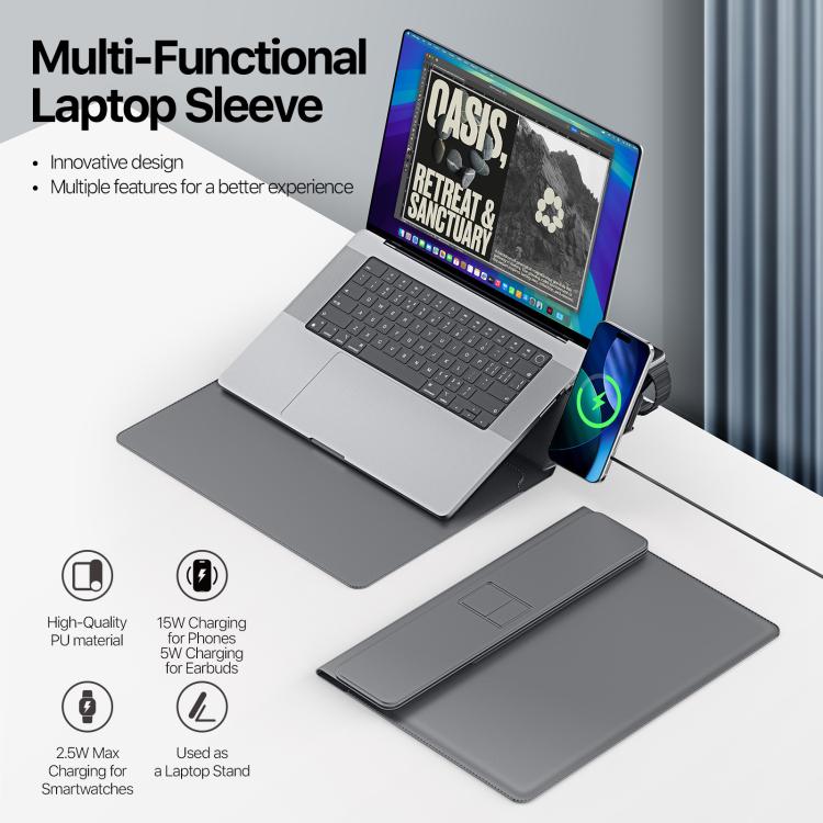DUX DUCIS AirQ Series Multifunctional Wireless Charging Laptop Sleeve For 13.6-14.2 inch(Grey) - 3