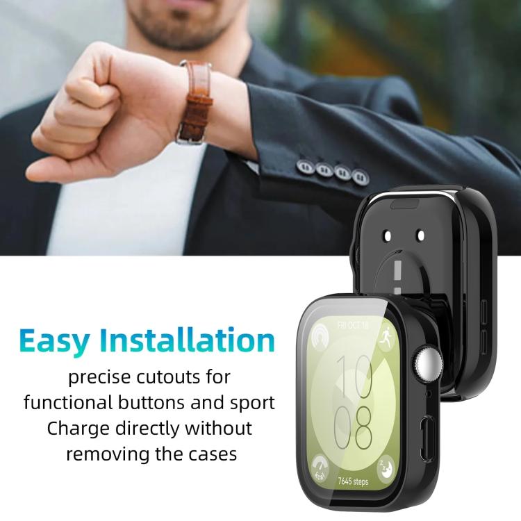 For Huawei Watch Fit 3 xDfind Tempered Film Integrated PC Watch Protective Cover(Black)