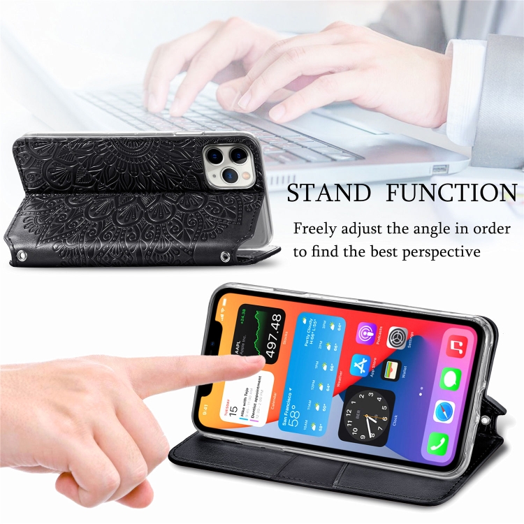 For iPhone 11 Pro Blooming Mandala Embossed Pattern Magnetic Horizontal Flip Leather Case with Holder & Card Slots & Wallet(Black) For iPhone 11 Pro Blooming Mandala Embossed Pattern Magnetic Horizontal Flip Leather Case with Holder & Card Slots & Wallet(Black)