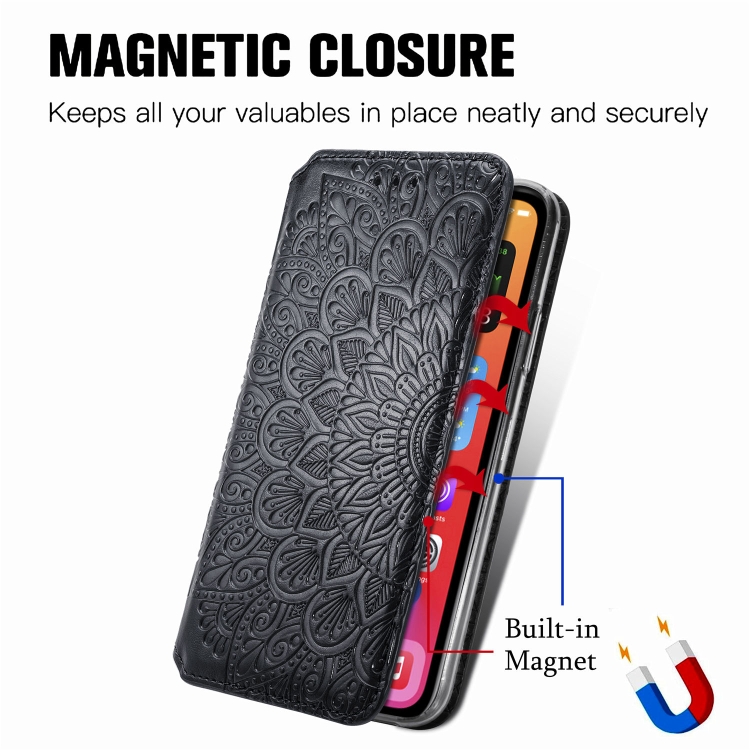 For iPhone 11 Pro Blooming Mandala Embossed Pattern Magnetic Horizontal Flip Leather Case with Holder & Card Slots & Wallet(Black) For iPhone 11 Pro Blooming Mandala Embossed Pattern Magnetic Horizontal Flip Leather Case with Holder & Card Slots & Wallet(Black)