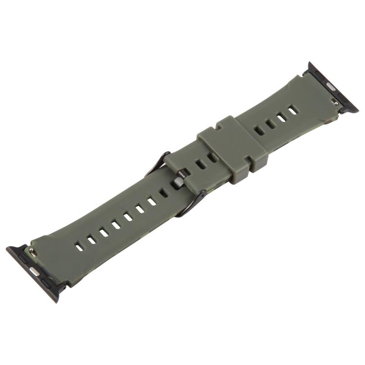For Apple Watch 42 / 44 / 45 / 46 / 49mm xDfind Black Connector Camouflage Print Silicone Watch Band(Green)