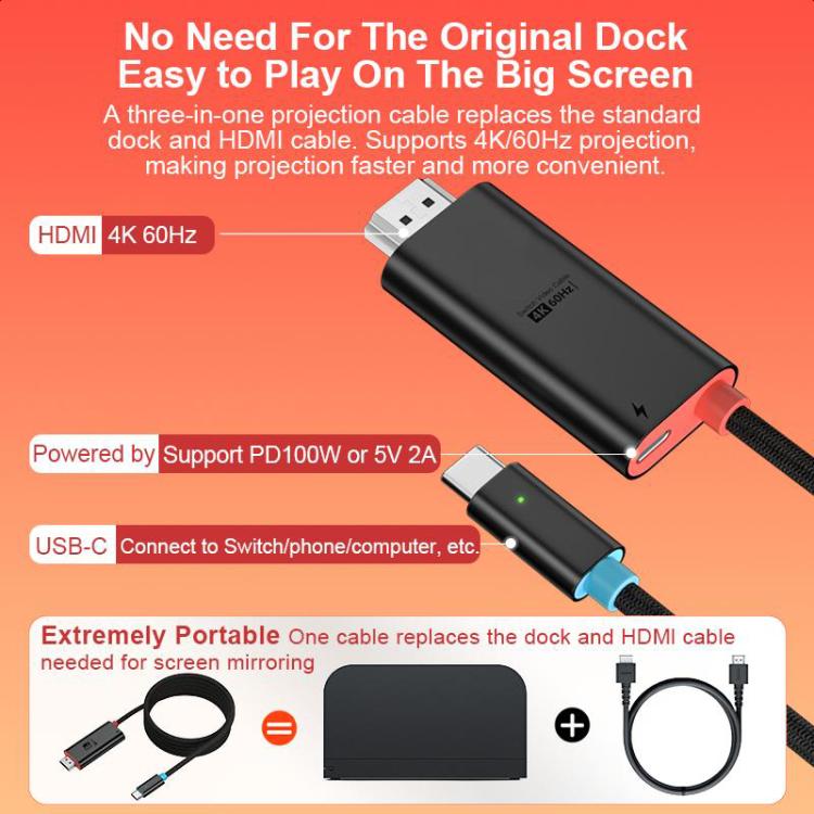 Switch Screen Cable For Switch 2 SJX03 4K 60Hz Type-C to HDMI HD Projection Cable, Length ...