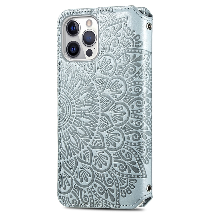 For iPhone 12 / 12 Pro Blooming Mandala Embossed Pattern Magnetic Horizontal Flip Leather Case with Holder & Card Slots & Wallet(Grey) For iPhone 12 / 12 Pro Blooming Mandala Embossed Pattern Magnetic Horizontal Flip Leather Case with Holder & Card Slots & Wallet(Grey)