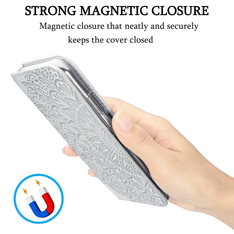 For iPhone 12 / 12 Pro Blooming Mandala Embossed Pattern Magnetic Horizontal Flip Leather Case with Holder & Card Slots & Wallet(Grey) For iPhone 12 / 12 Pro Blooming Mandala Embossed Pattern Magnetic Horizontal Flip Leather Case with Holder & Card Slots & Wallet(Grey)