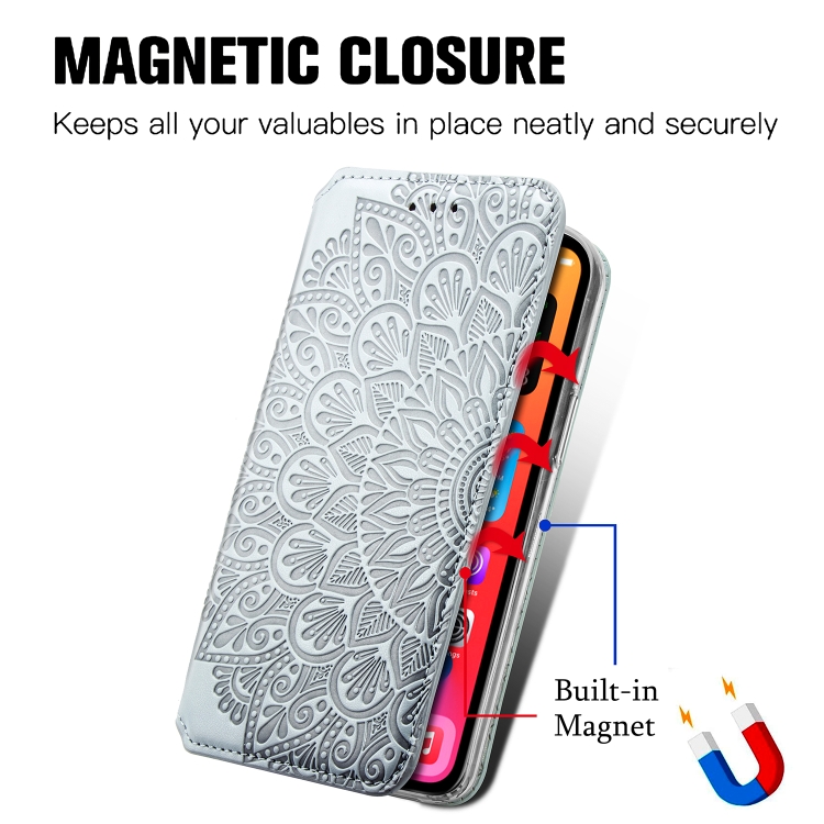 For iPhone 12 / 12 Pro Blooming Mandala Embossed Pattern Magnetic Horizontal Flip Leather Case with Holder & Card Slots & Wallet(Grey) For iPhone 12 / 12 Pro Blooming Mandala Embossed Pattern Magnetic Horizontal Flip Leather Case with Holder & Card Slots & Wallet(Grey)